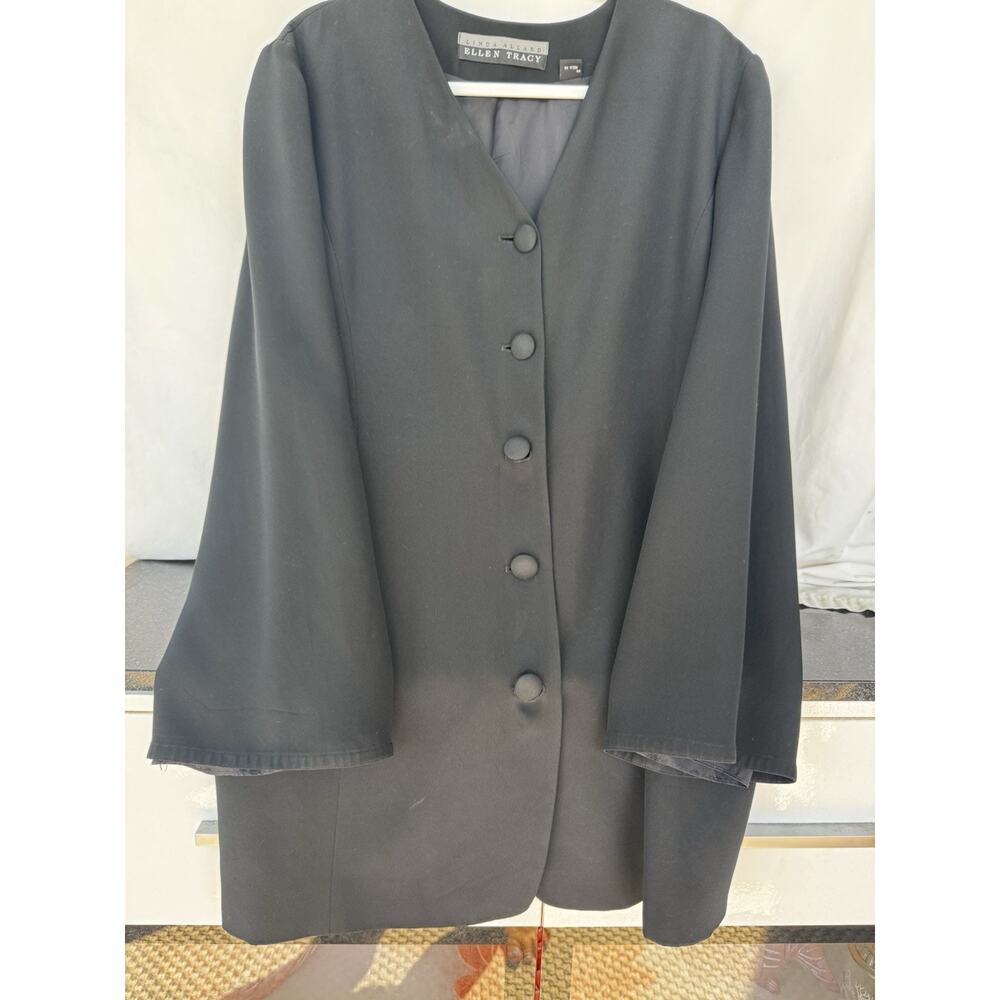 Vtg Linda Allard Ellen Tracy Women's Premium Silk Long Jacket Minimalist Sz 14